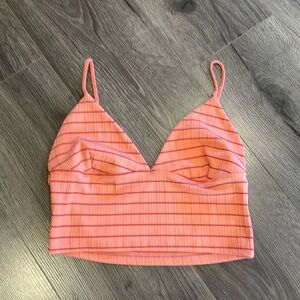 💚Zara pink/peach color with red stripes tank crop top Summer spring Cute Chic
